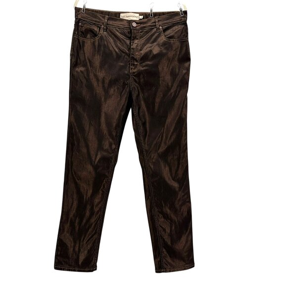 Soft Surroundings Denim - Soft Surroundings Womens 12 Jeans Mica Coated Straight Leg Bronze Shiny 5 Pocket